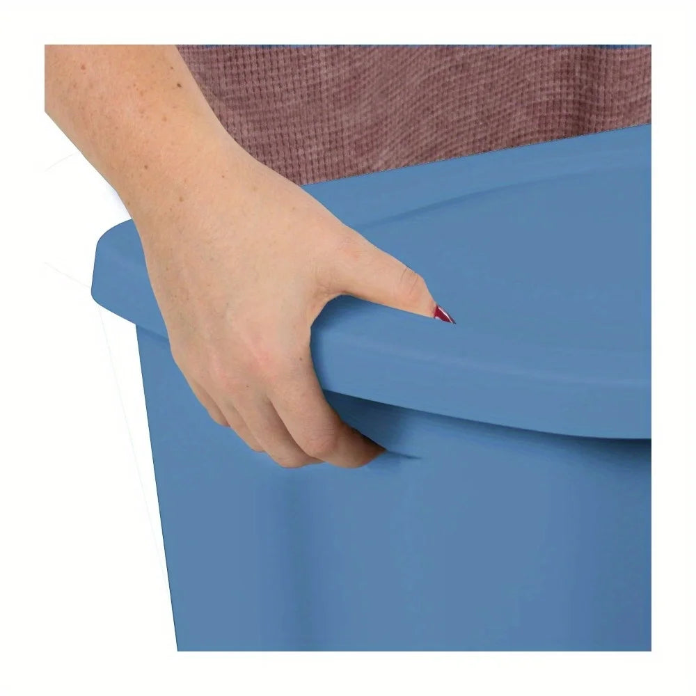 Pack of 8 Storage Bin, 18 Gallon Plastic Storage Container with Snap-on Lid, Light Blue