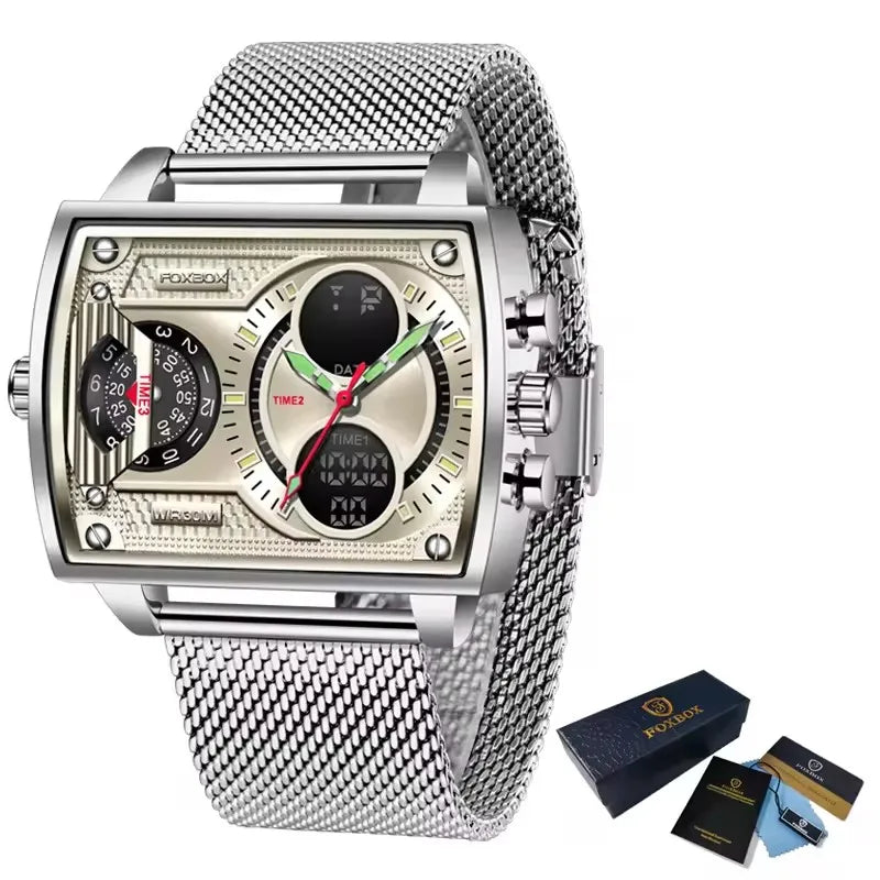 LIGE Digital Men's Watches Fashion Square Military Stainless Casual Sports Quartz Electronic Watch Waterproof Male Alarm Clocks