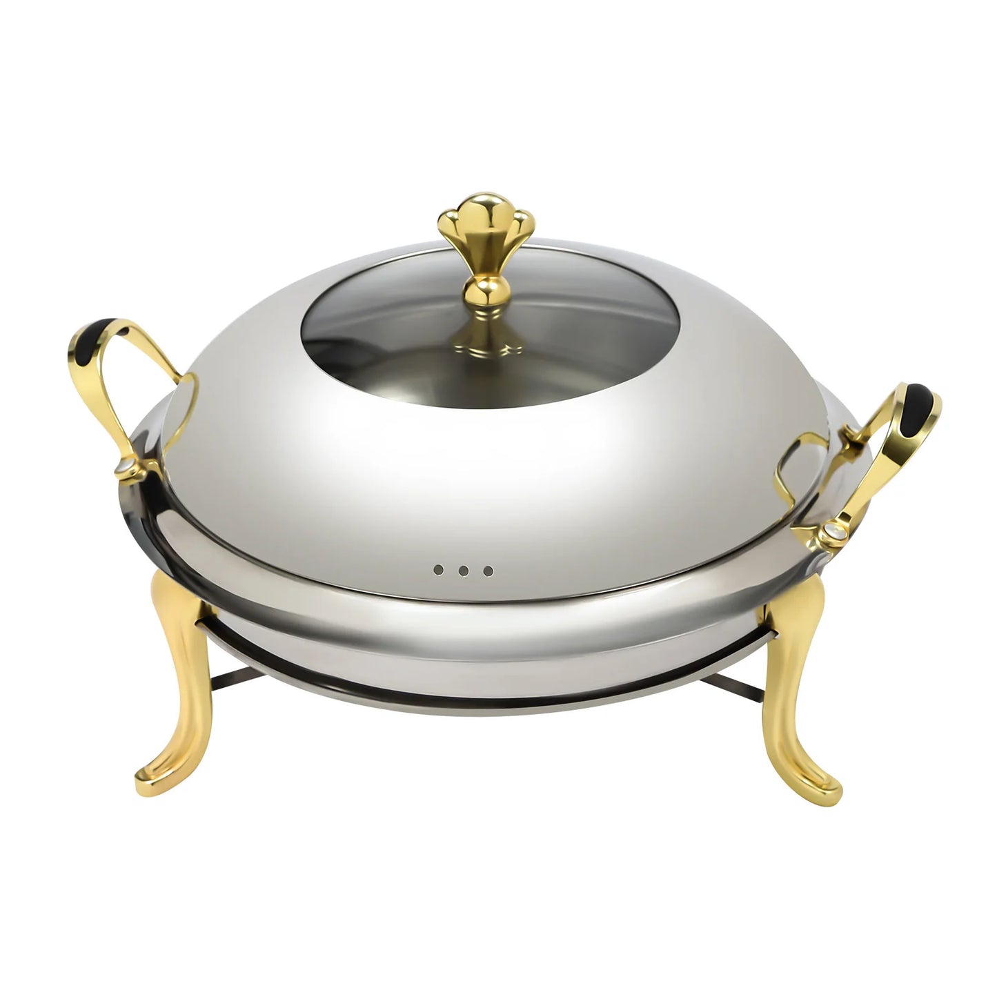 (Gold) 26cm Round Chafing Dish, Stainless Steel Chafing Dish Buffet, 2.5L Catering Chafers and Buffet Warmers with Fuel Holder