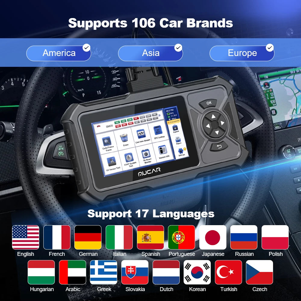 Mucar CDE900 Pro OBD2 Scanner Automotive Obd 2 Car Diagnostic Tools Car Fault Code Reader Support Full System Diagnosis 28 Reset