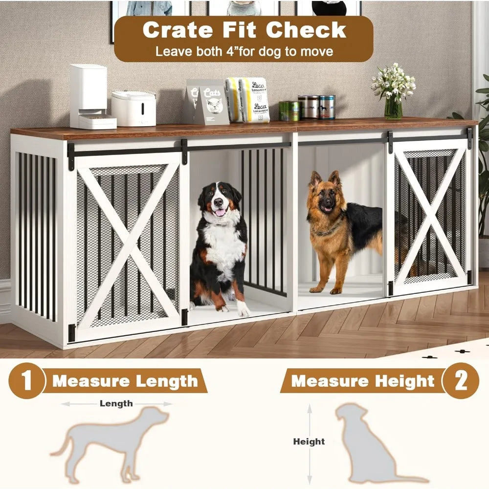 94.5" XXXL Dog Crate Furniture for 2 Large Dogs, Heavy Duty Double Dog Cage Extra Large Breed, 35.4" Tall Thick Wooden Dog Kenne