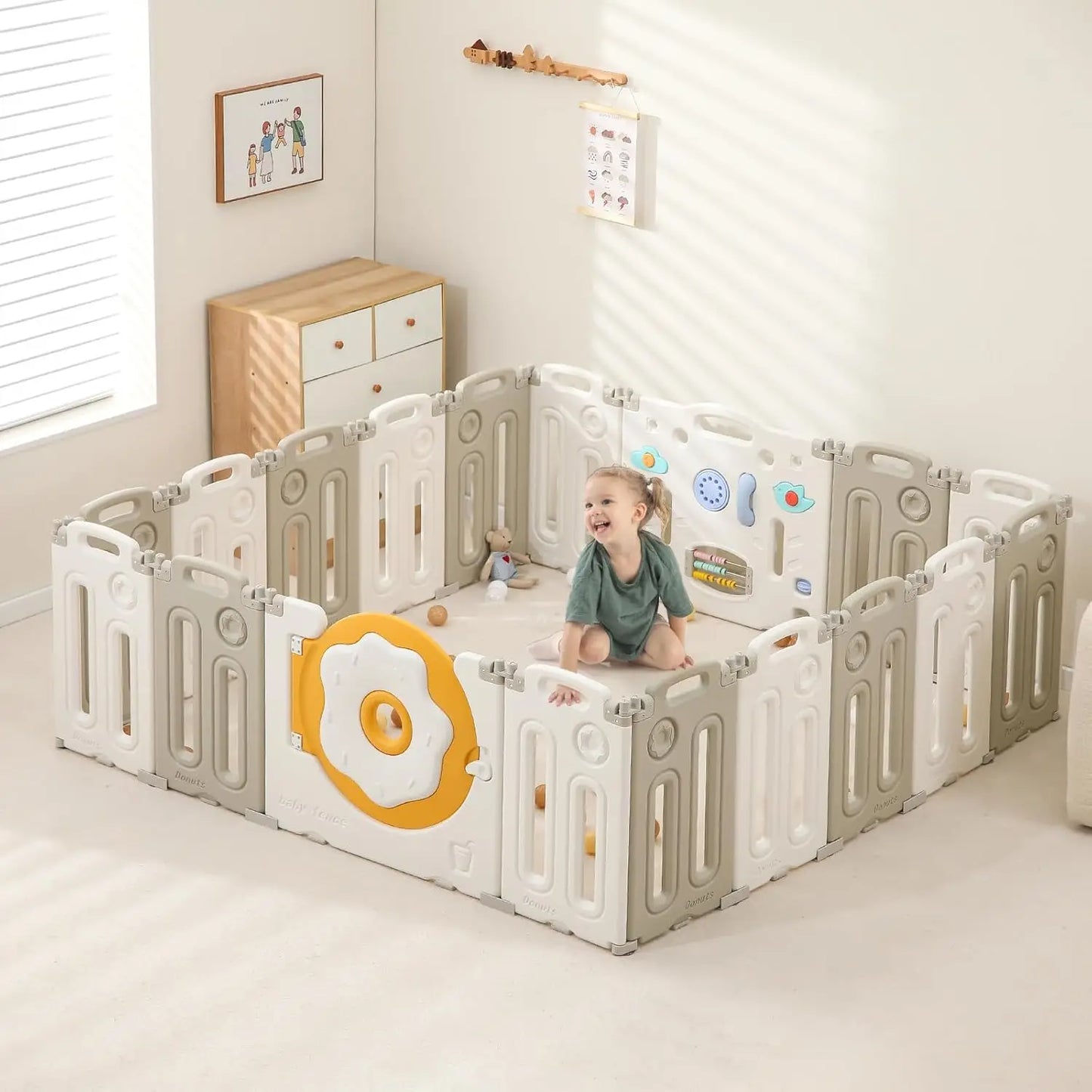 Foldable Playpen for Babies and Toddlers, Portable Kids Play Yards with Safety Gate, 14/18/22 Panels