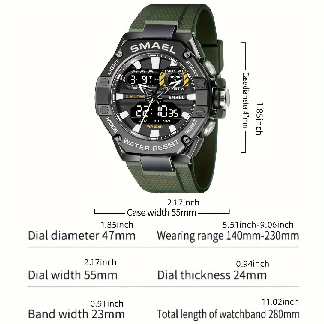 Men Fashion Electronic Wristwatch TPU Band Luminous Display Dual Time LED