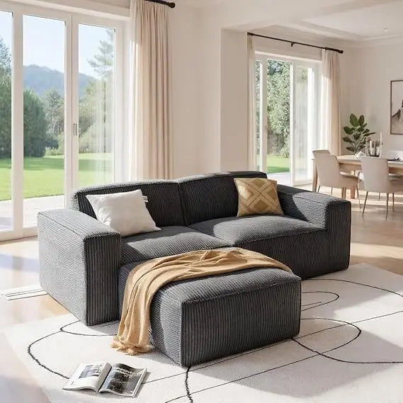 80 Inch Sectional Sofa with L-Shape Chaise, Plush Corduroy Cloud-Like Seating, High-Back Upholstered Living Room Furniture