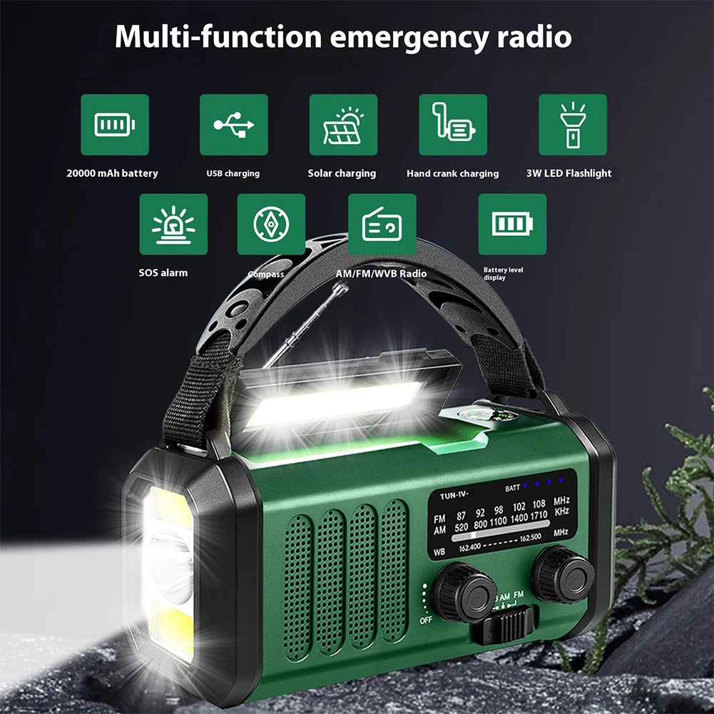 Hand Crank Emergency Radio 20000mAh Portable Weather Radio with Flashlight Reading Lamp SOS Alarm Solar Radio for Emergency/Home