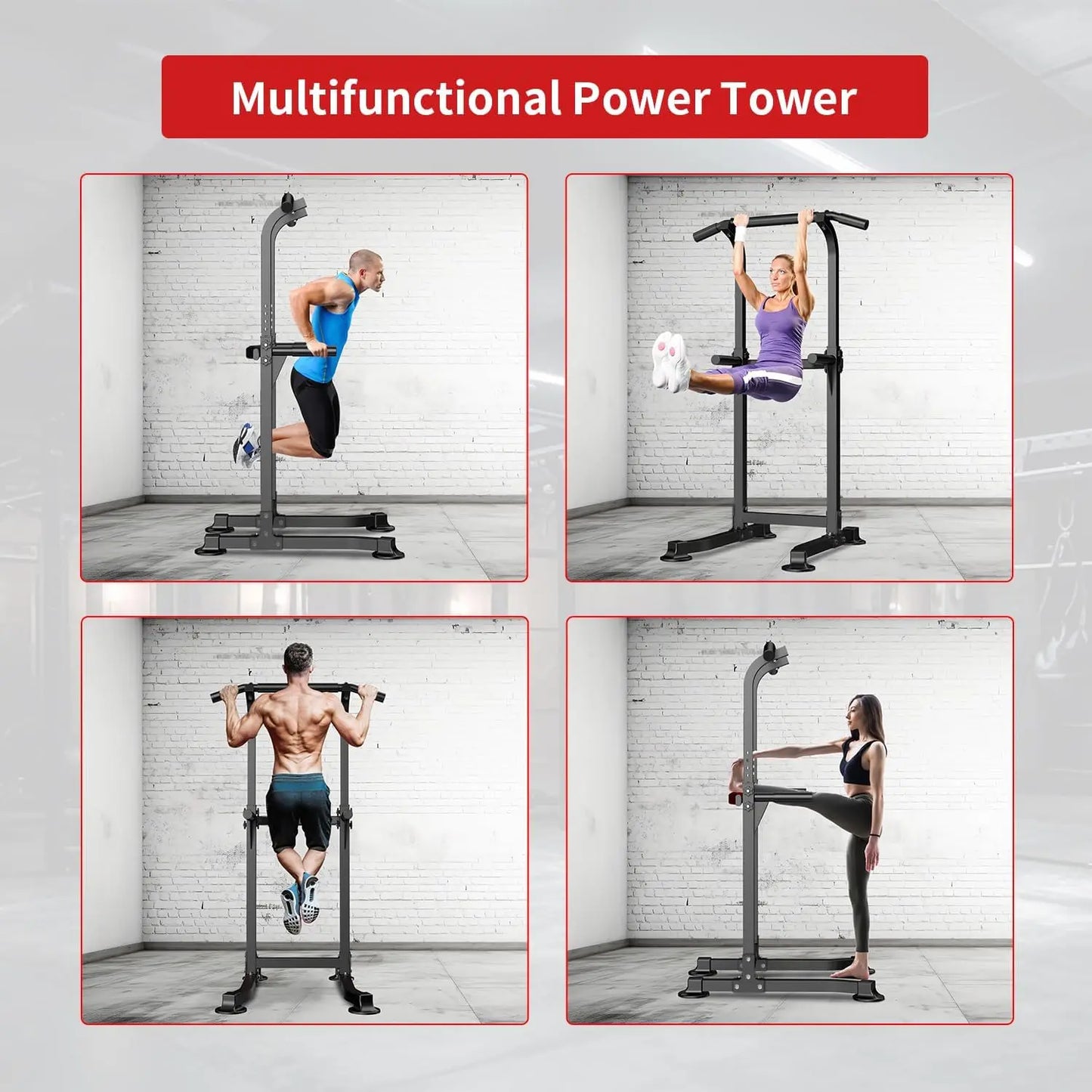 Pull Up Bar Dip Bar Power Tower Workout Dip Station Height Adjustable Free Standing Chin Up Bar Home Gym Equipment 330LBS Weight