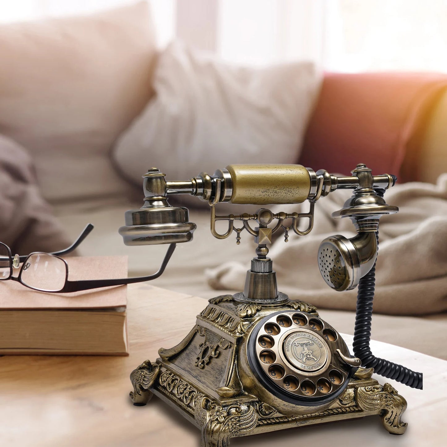 Vintage Rotary Telephone, Retro Landline with Bronze Appearance, Redial Function, Ideal for Home, Office, and Gift