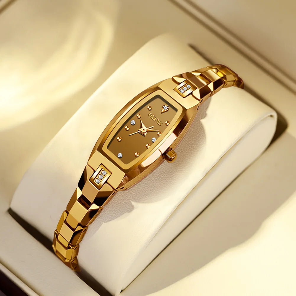 OLEVS Top Brand Luxury Women Watch Fashion Female Golden Watch Waterproof Stainless Steel Women's Watch Set Small Diamond Dial
