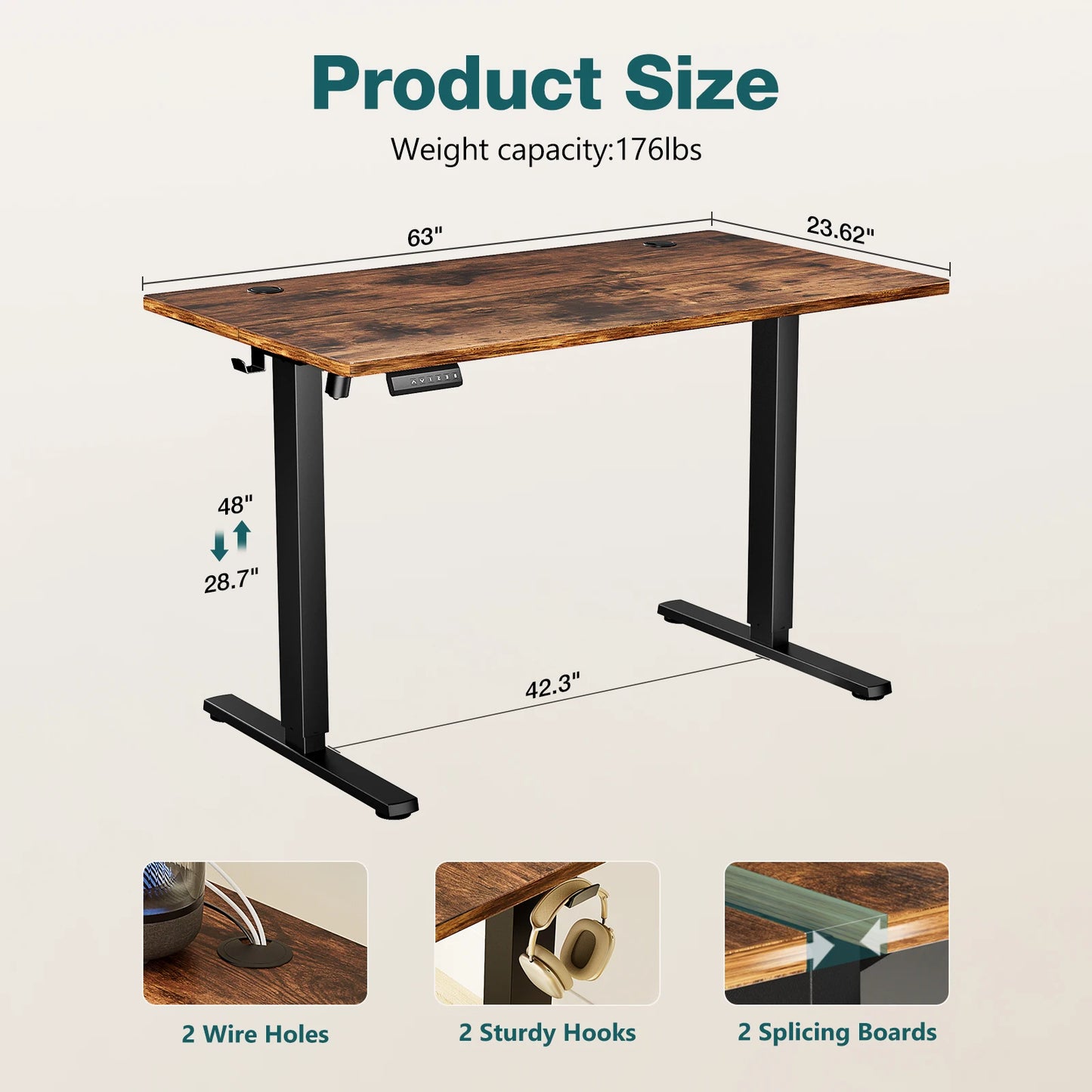 JHK Electric Desk Height Adjustable 63x24 Inch Stand Up Sit Stand Computer Workstation Ergonomic Work Table For Home Office