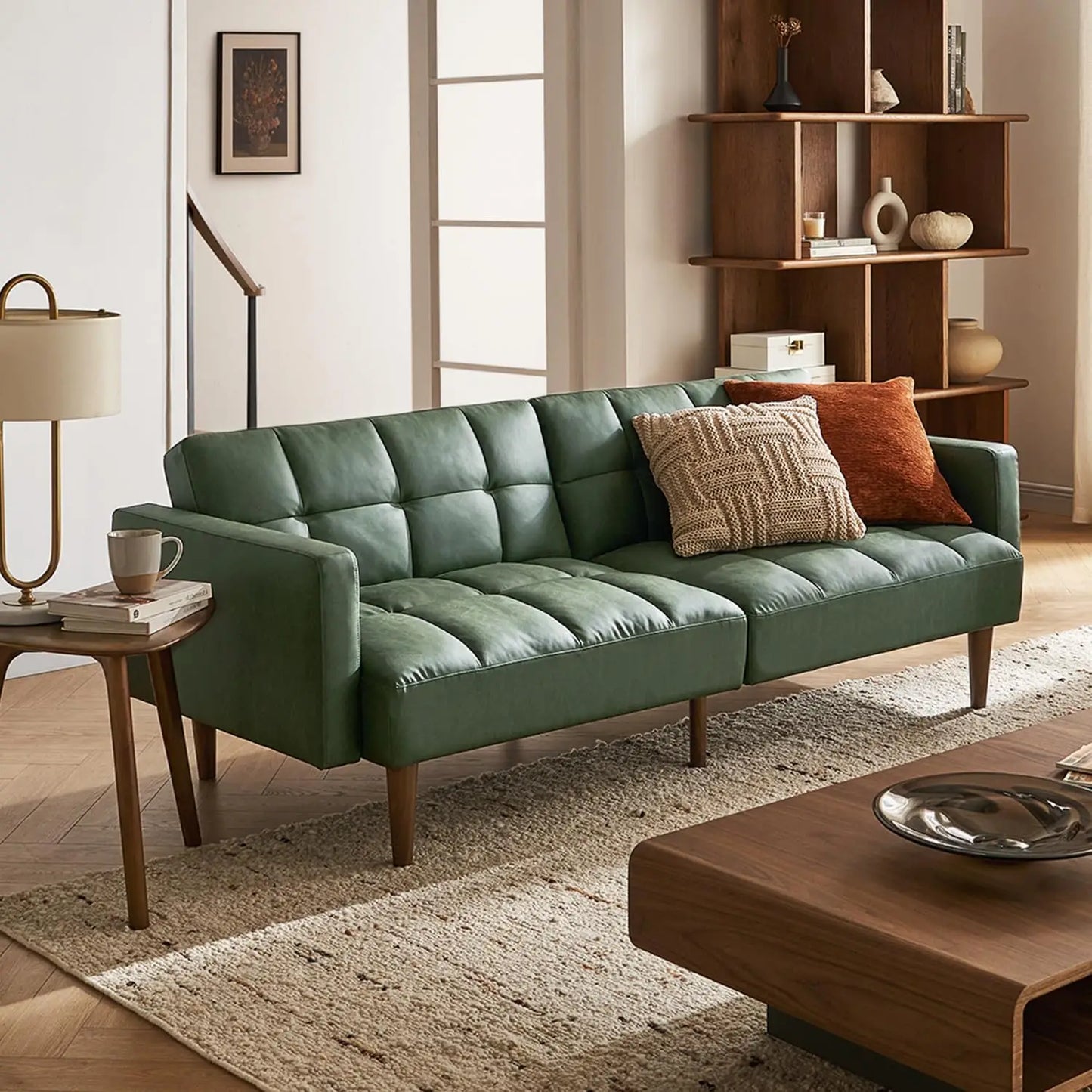 Mid Century Modern Futon Sofa Bed, 76.8" Loveseat Sleeper Couch for Small Spaces, Living Room Furniture