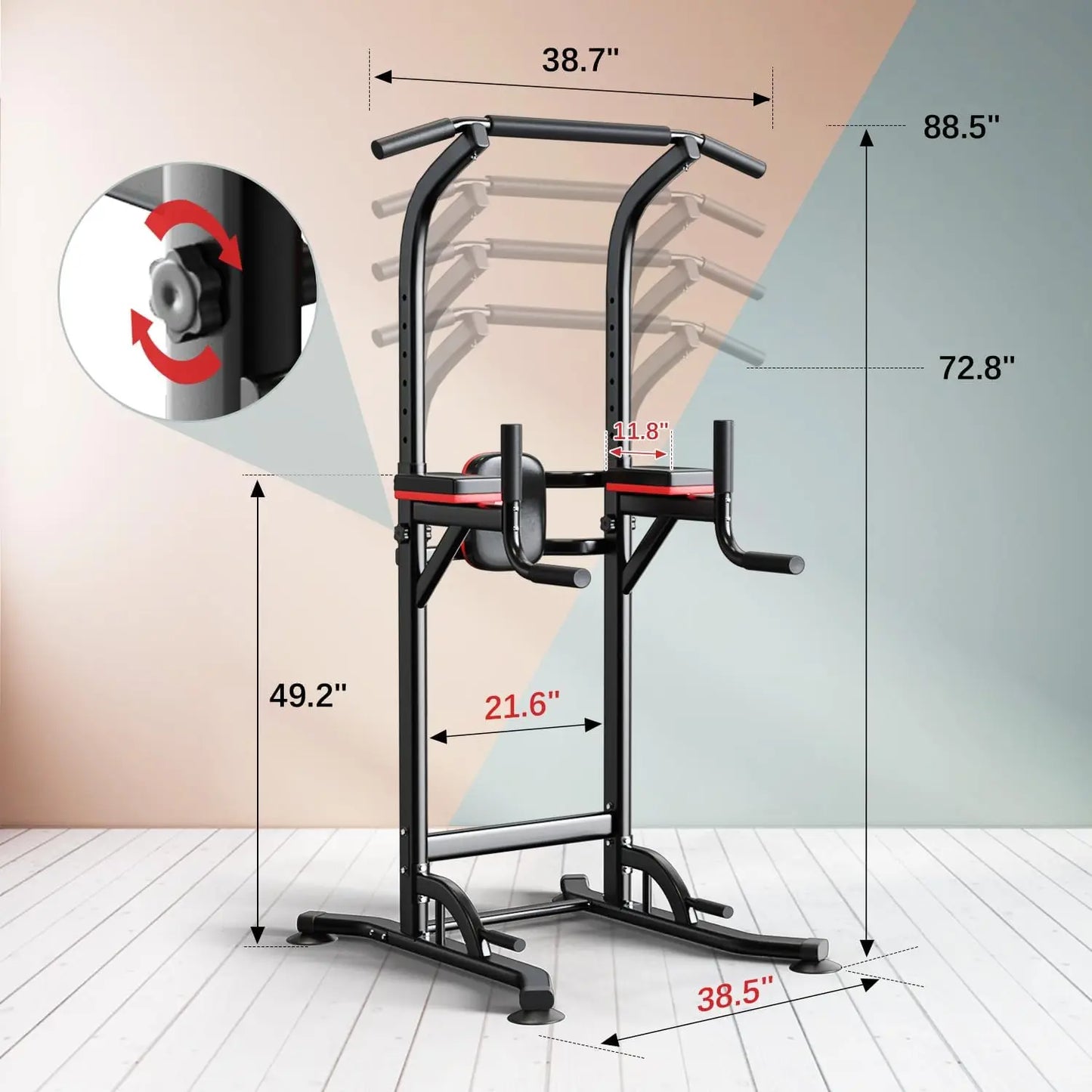 Pull Up Bar Power Tower Dip Bar Station Dip Stand Multi-Functional Workout Equipment Strength Training Machine for Men Women Hom