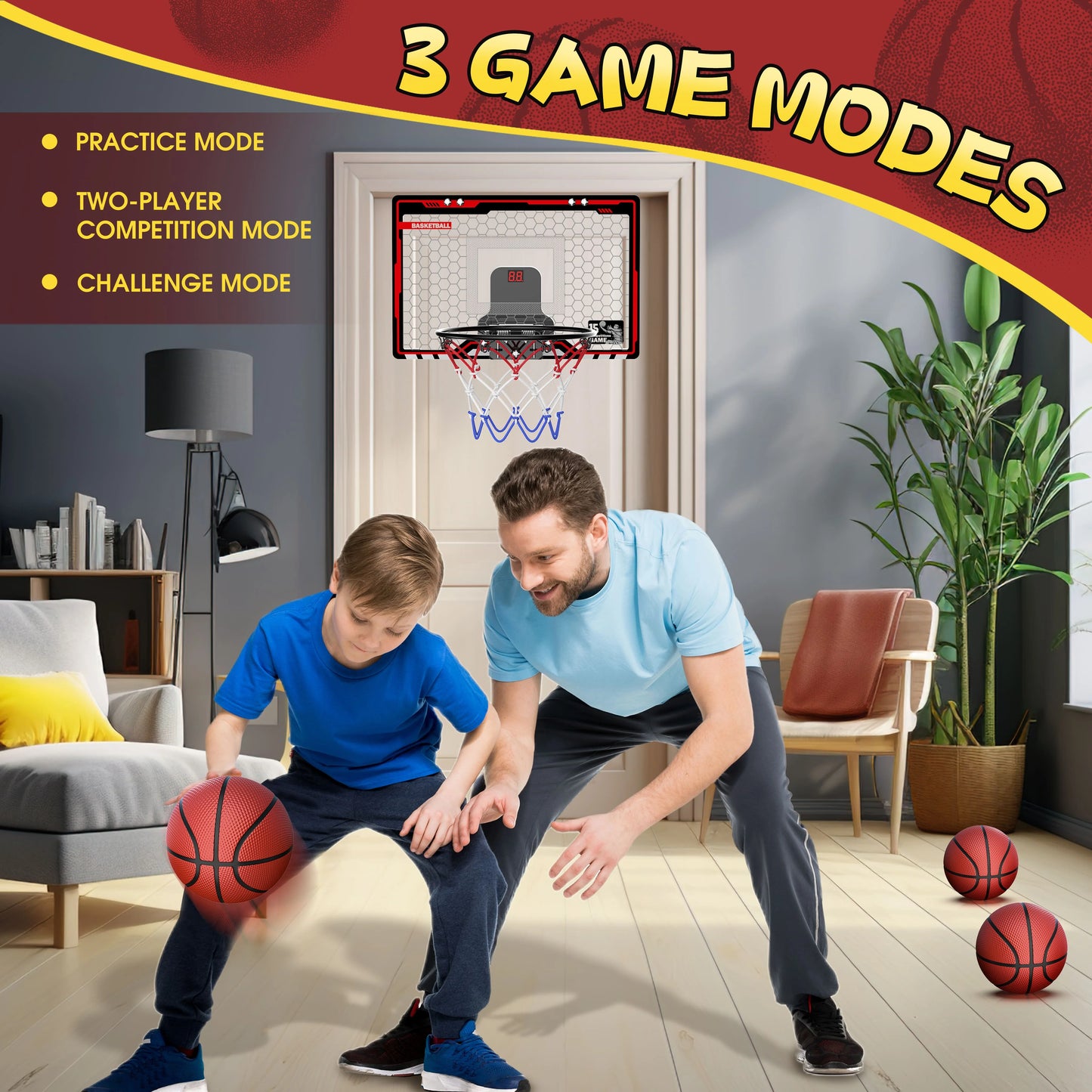 Mini Basketball Hoop For Kids,Basketball Hoop Over The Door with Scoreboard,Sports Toys Gifts for 4 5 6 7 8 9 10 Year Old Boys