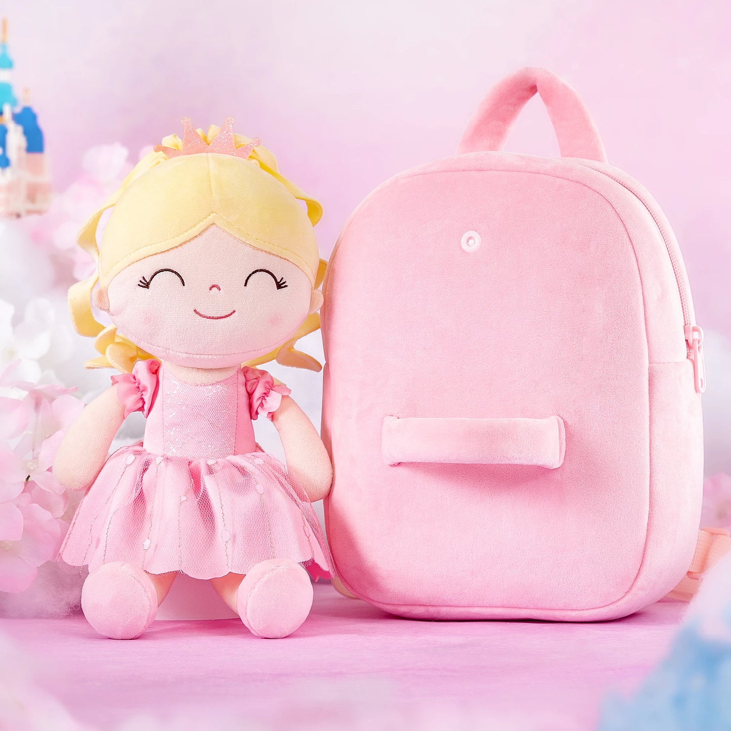 9 inches Girls Backpacks Plush Princess Dolls Backpack Baby Girls PurPle Frist Birthday Gift for Little Girls