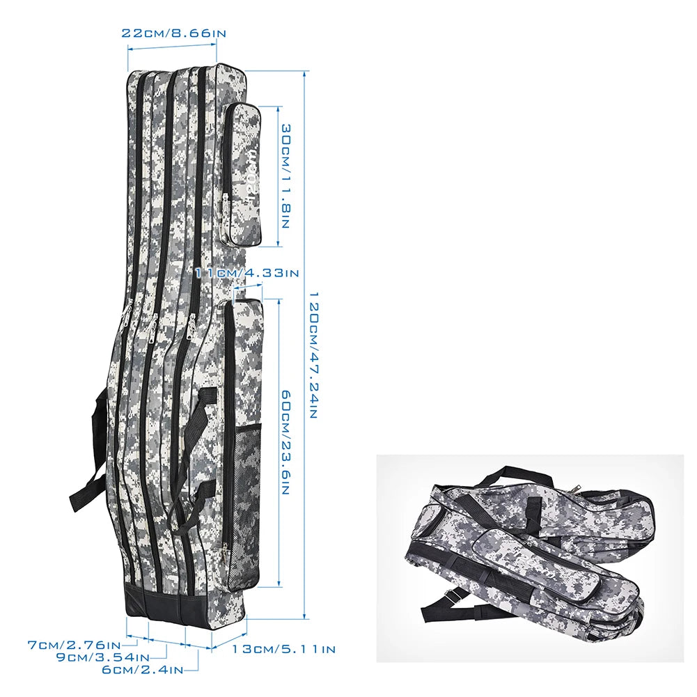 3 Layer Folding Fishing Tackle Backpack 120cm Rod Carrier