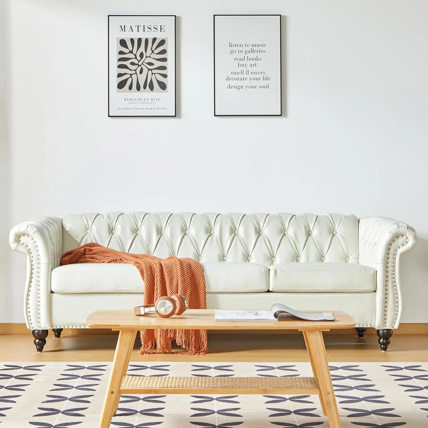 Chesterfield Sofa Velvet, Modern Tufted Couch 3 Seater with Rolled Arms and Nailhead for Living Room, Bedroom, Office, Apartment