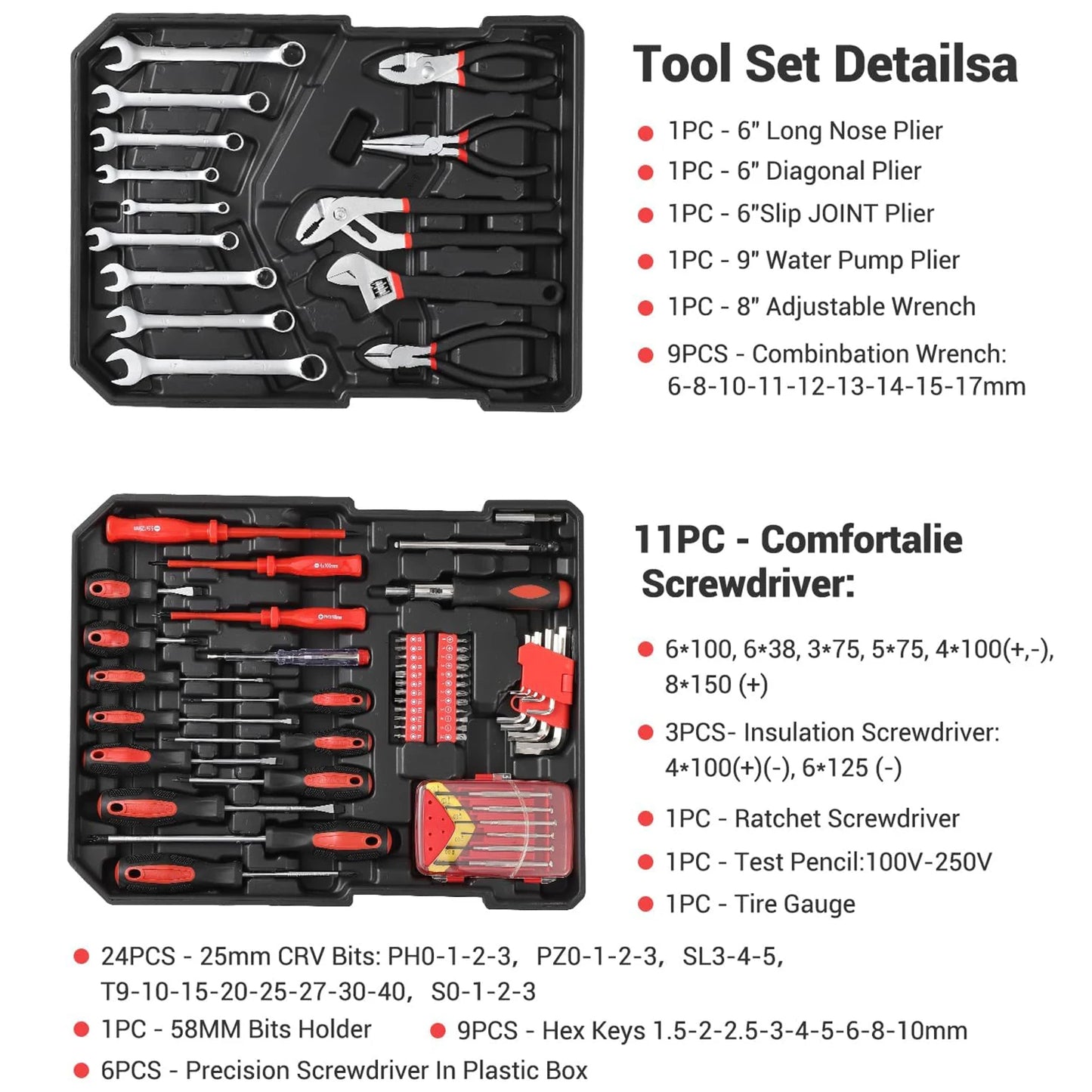 800PCS Mechanic Tool Set, Household Tool Kit with Rolling Tool Box, Complete Hand Tool Set For Home Auto Repair And DIY Projects