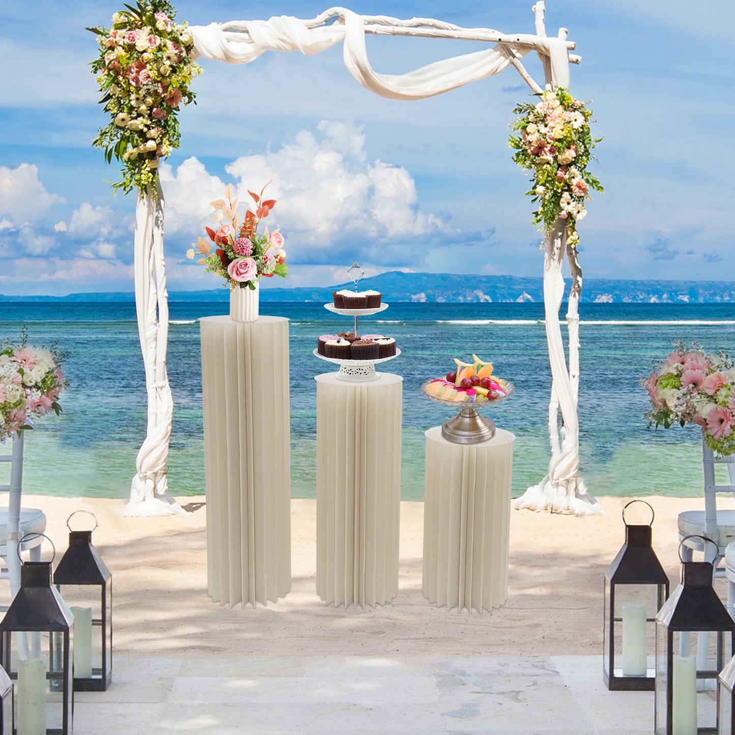 3Pcs Foldable Cardboard Centerpiece Display, Cylinder Flowers Stand, Columns Display for Wedding Party Garden Decoration
