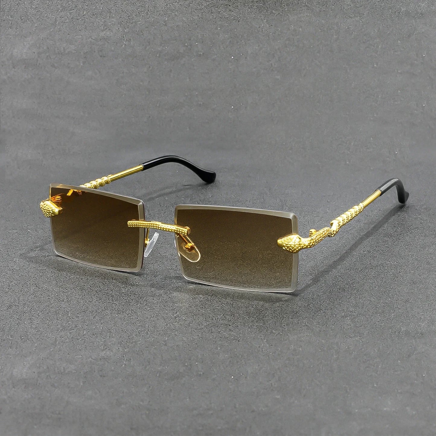 Rimless Rectangle Sunglasses Men Metal Gradient Gray Lens Big Frameless Sun Glasses Women UV400
