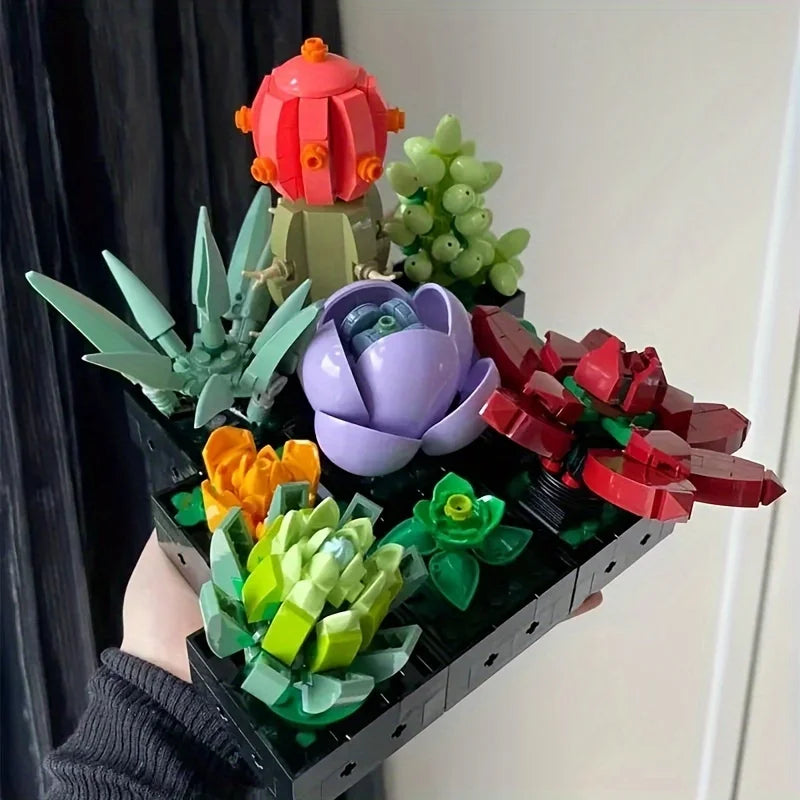 Plant-compatible succulent plant potted model ornaments children's small particle assembled building block toys