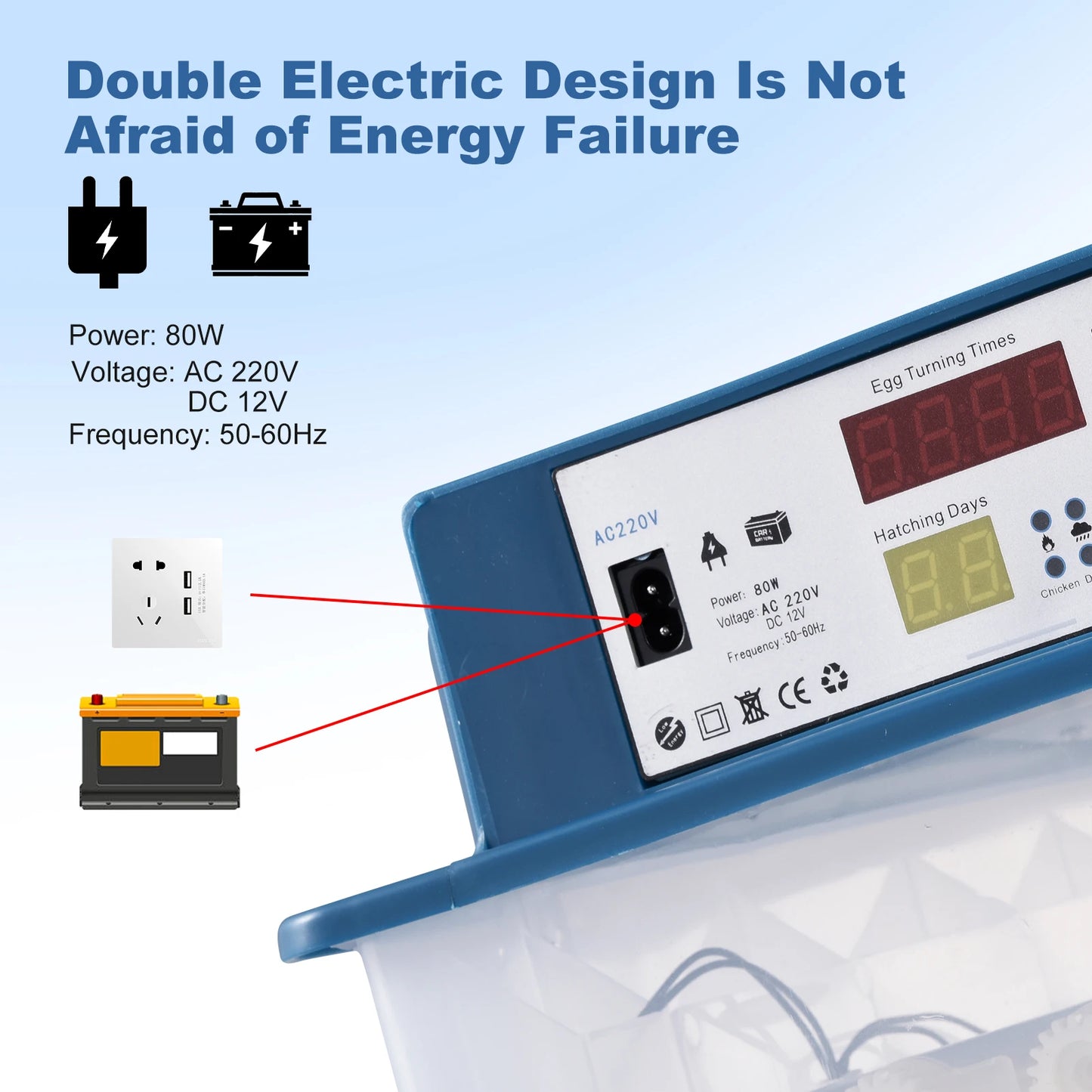 120-Capacity Chicken Egg Incubator, Intelligent 0-104℉ Temp Adjustable Egg Hatcher for Chicken Pigeon Quail Duck Eggs Blue