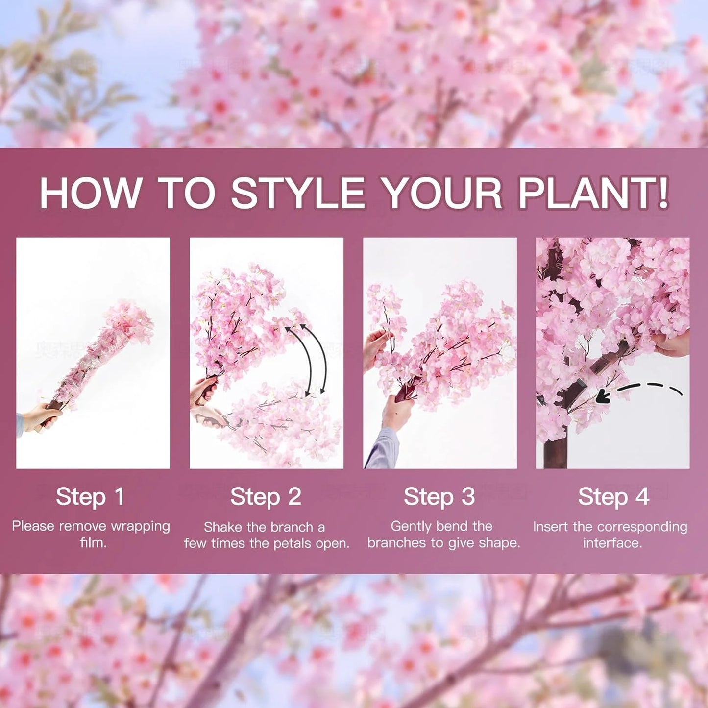 1Pc Artificial Cherry Blossom Tree, Handmade Pink Fake Cherry Blossom Tree Centerpieces for Wedding Party Christmas Garden