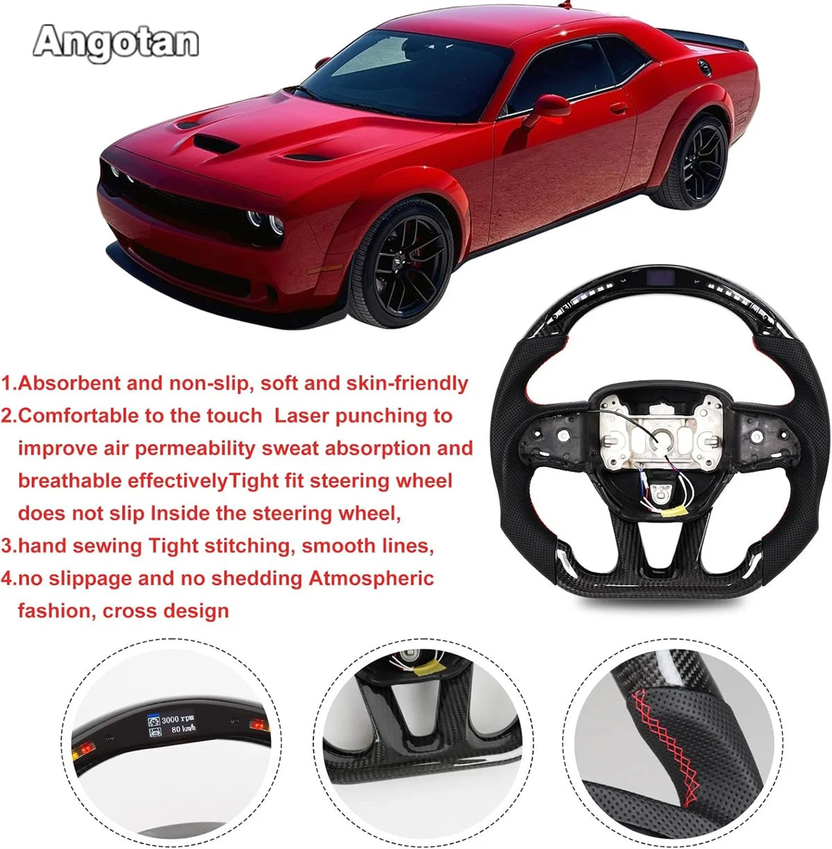 ✔Prepreg Dry Carbon Fiber D-Type Steering Wheel for Dodge Charger Challenger Durango SRT 2015-2023 With LED Shift Indicator