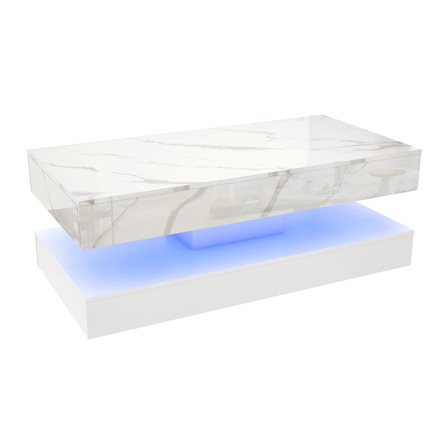 Modern Stylish Coffee Table with LED Lights Double Layer Design and Two Storage Drawers for Living Room