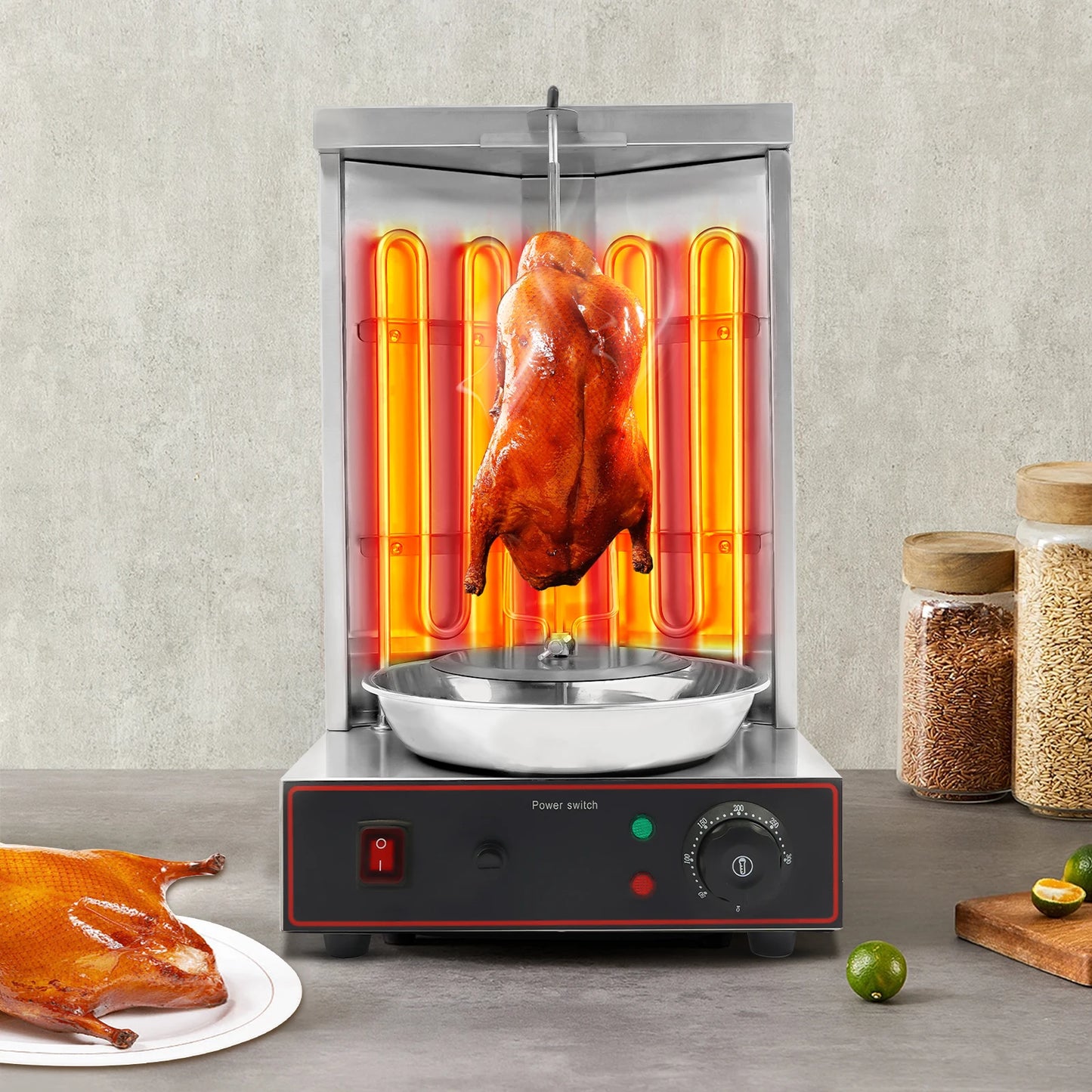 Electric Shawarma Grill Machine 3000W 201 Stainless Steel 2 Heating Tubes 360° Automatic Rotating Design