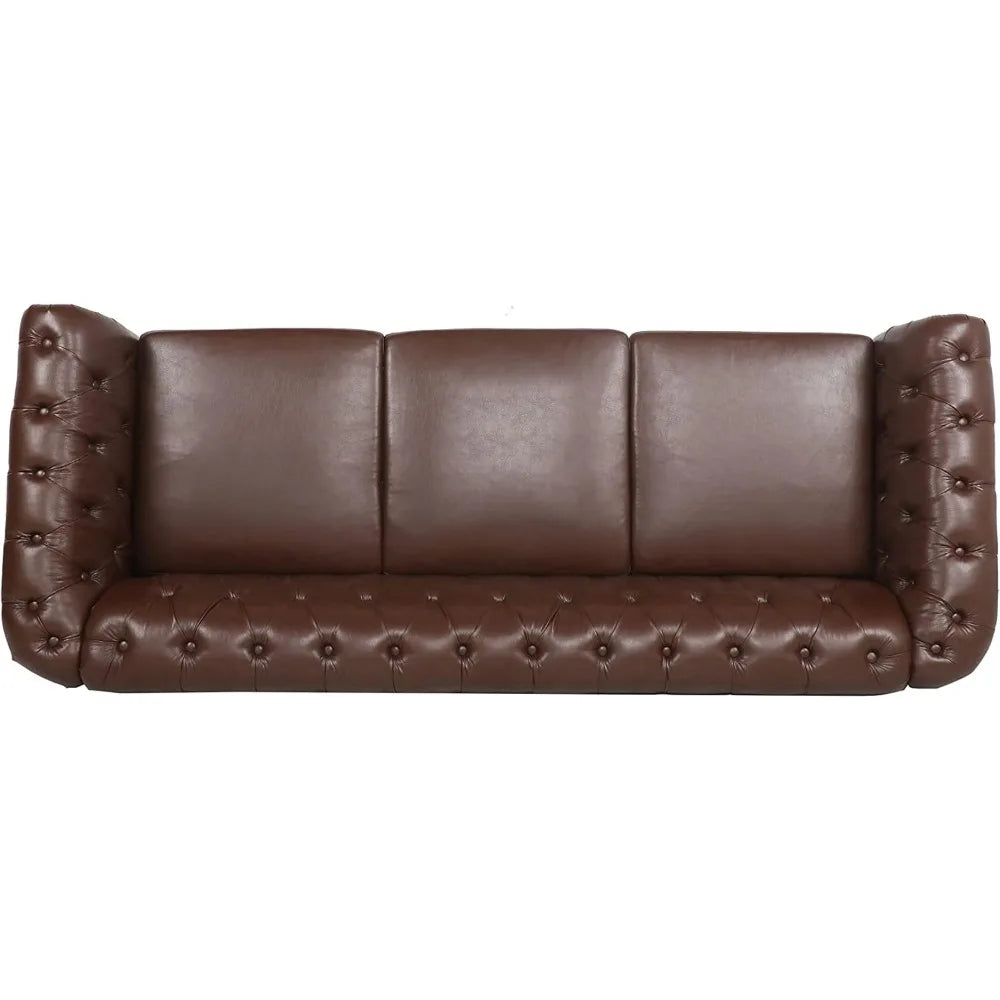 Chesterfield Sofa, Classic Tufted Upholstered Leather Couch, Modern 3 Seater Couch Furniture with Tufted Back for Living Room O