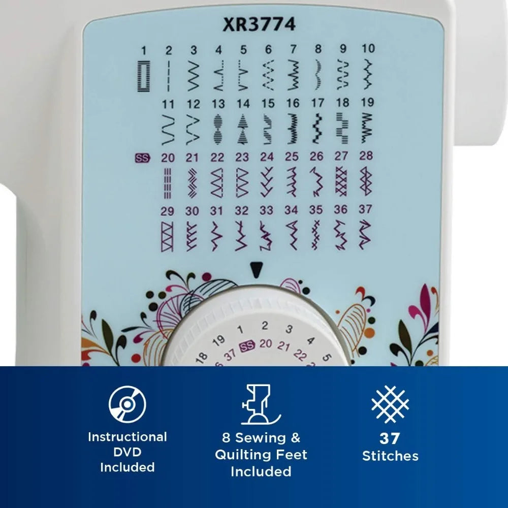 Sewing and Quilting Machine, XR3774, 37 Built-in Stitches, Wide Table, 8 Included Sewing Feet