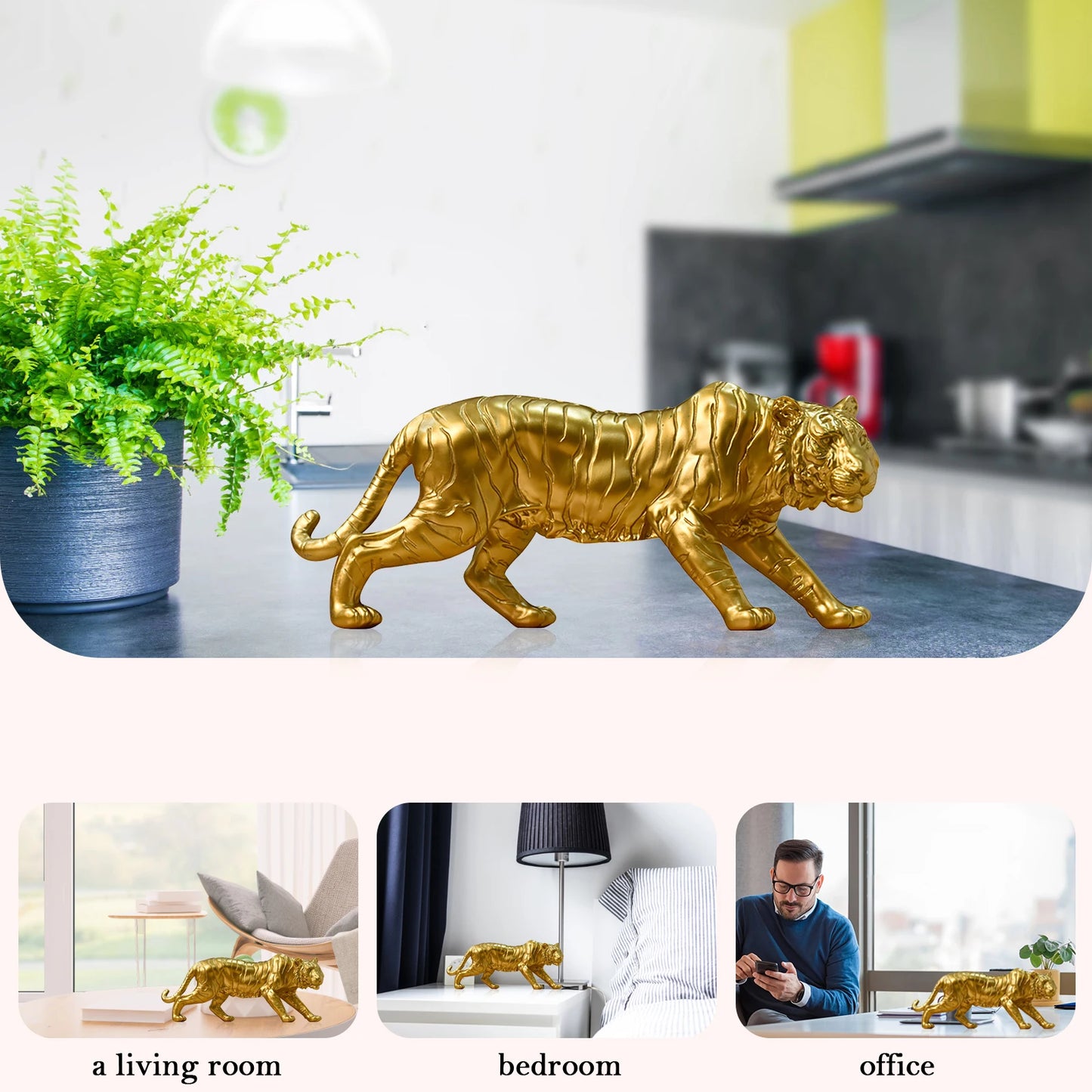 Resin Tiger Casting Animal Figurine Christmas Gift Gold Modern Tiger Sculpture Artworks Collectibles for Home Living Room Decor
