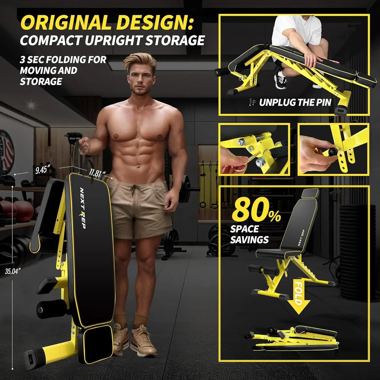 Adjustable Weight Bench,1000 LB Fast Folding Workout Bench for Home Gym Strength Training, Incline Decline Flat Utility Bench Pr
