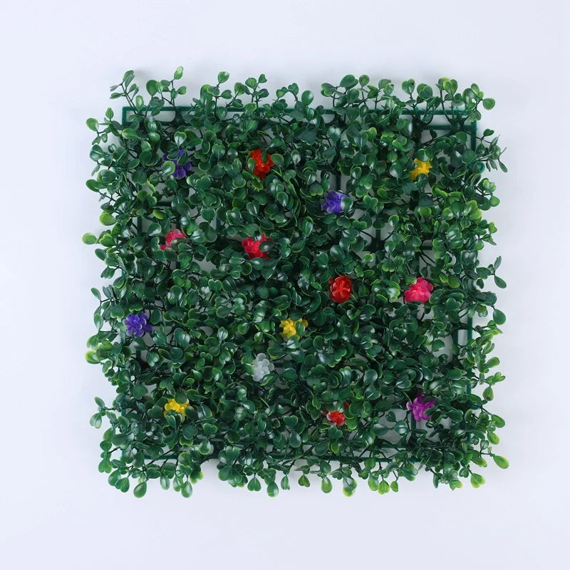 4PCS Artificial Green Wall Background Decoration Simulated Green Wall Background Decor 25cm Milan 81 Grass Head with 15 Flowers