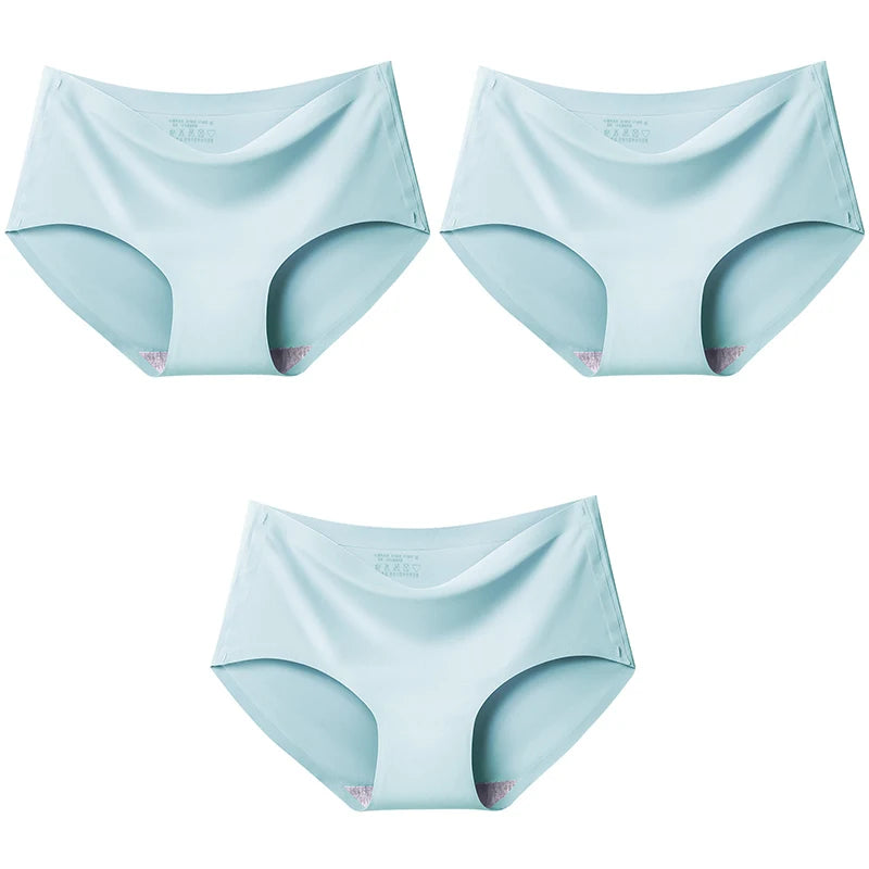 3Pcs/Set Large Size XXL Seamless Women Panties Mid-waist Briefs Female Breathable Underwear Ice silk Crotch Lingerie