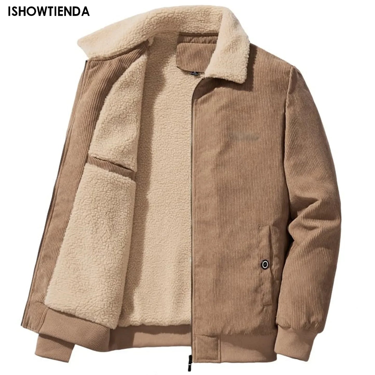 Male Cotton Jackets Padded Warm Loose Parka Coat Corduroy Short Jacket Man Solid Zip Windbreaker Winter Men's Fleece Jacket