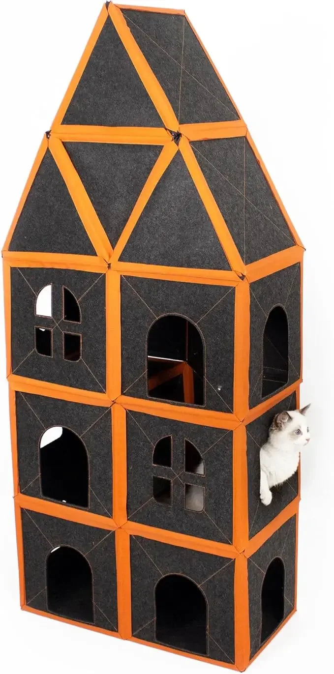 Cat House,Modular Fiber Tiger Tough Multi-Level Cat House Scratcher Playgrounds,DIY Waterproof Pet Hideaway Play House