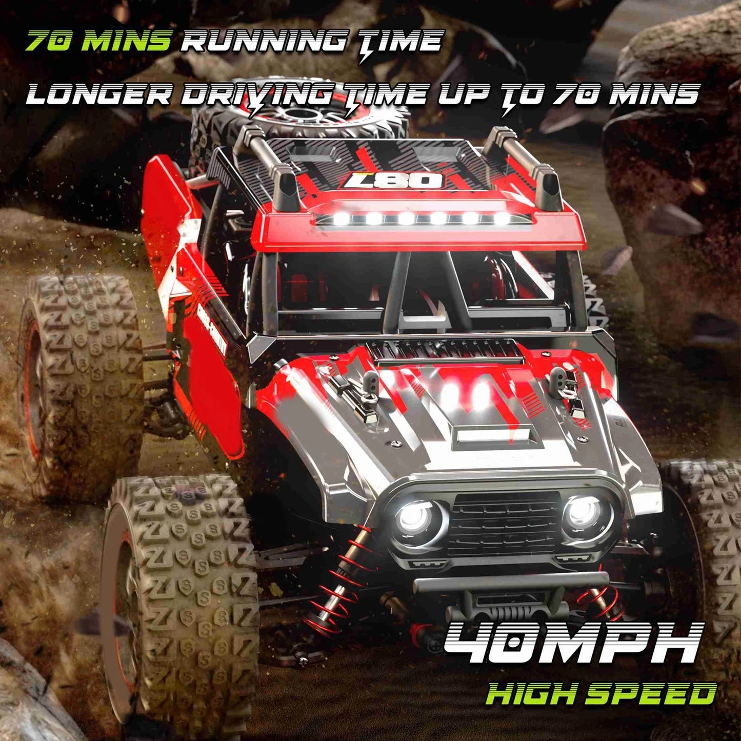 1:14 Red RC Off Road Car 4 Wheel Drive Remote Control Vehicle for Children Dual Battery Version