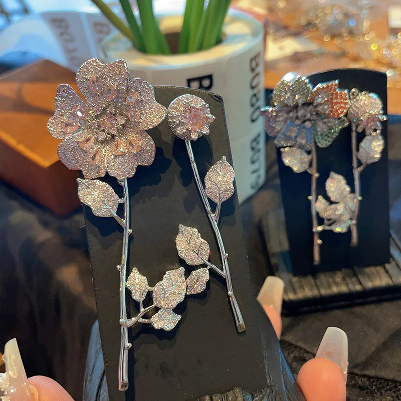 SUYU Summer New Women's Personalized Asymmetric Design Retro 3D Flower Earrings Small Design Rose Earrings Female