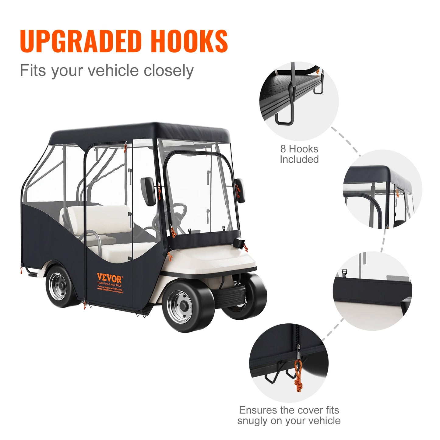 SucceBuy Golf Cart Enclosure 420D Polyester Driving Enclosure with 4-Sided Transparent Windows 4 Passenger Club Car Cover
