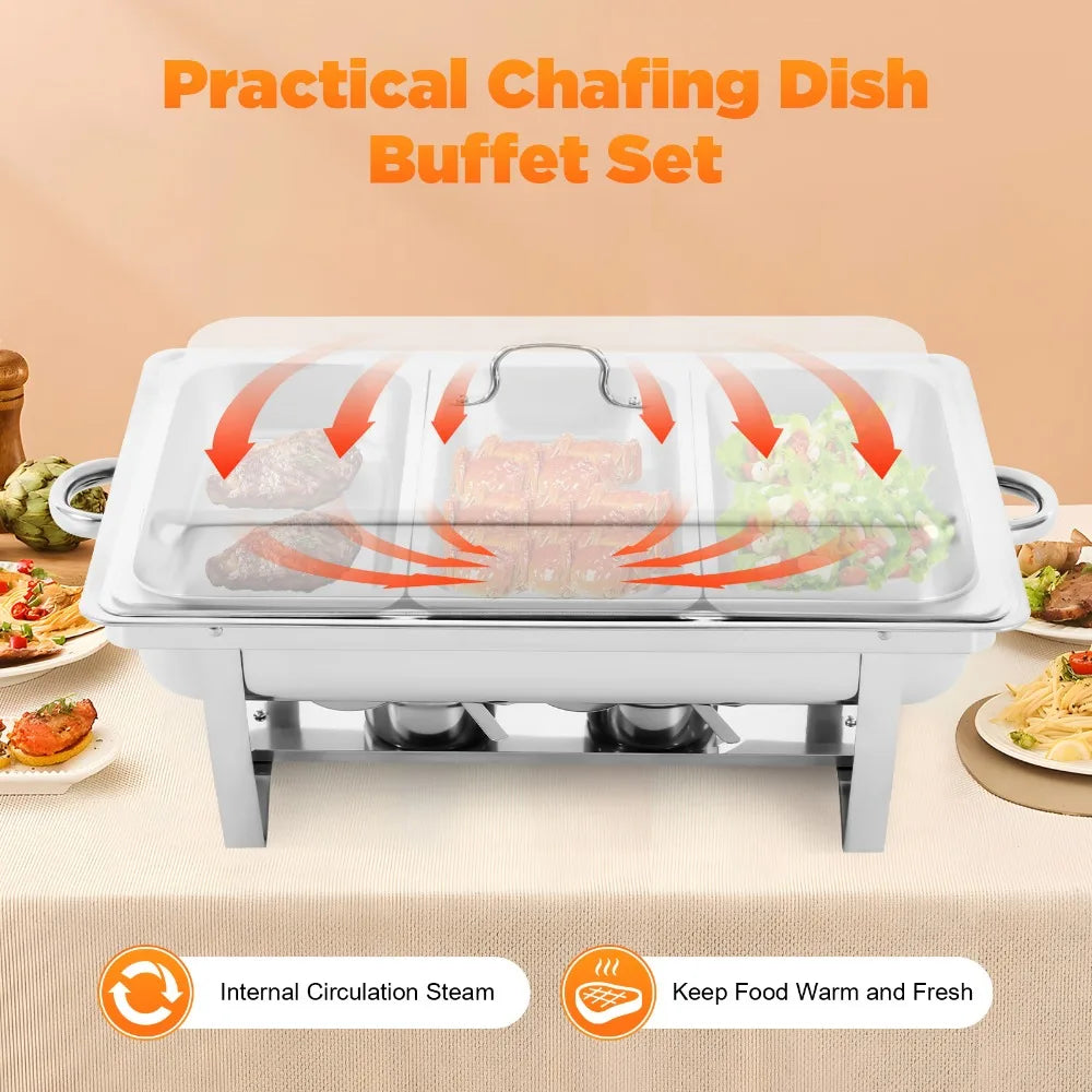 Chafing Dish Buffet Set 9L Food Warmer Set with Lid and Fuel Container Stainless Steel Buffet Server for Buffets Catering Party