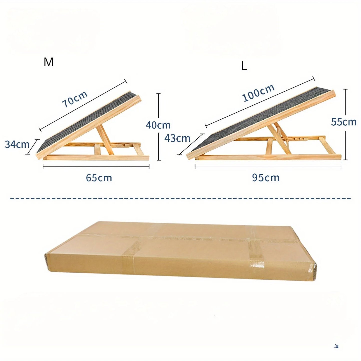 Adjustable Dog Cats Ramp, Upgraded Folding Portable Wood Pet Ramp for Small and Older Animals, 42" Long, Height from 14" to 26"