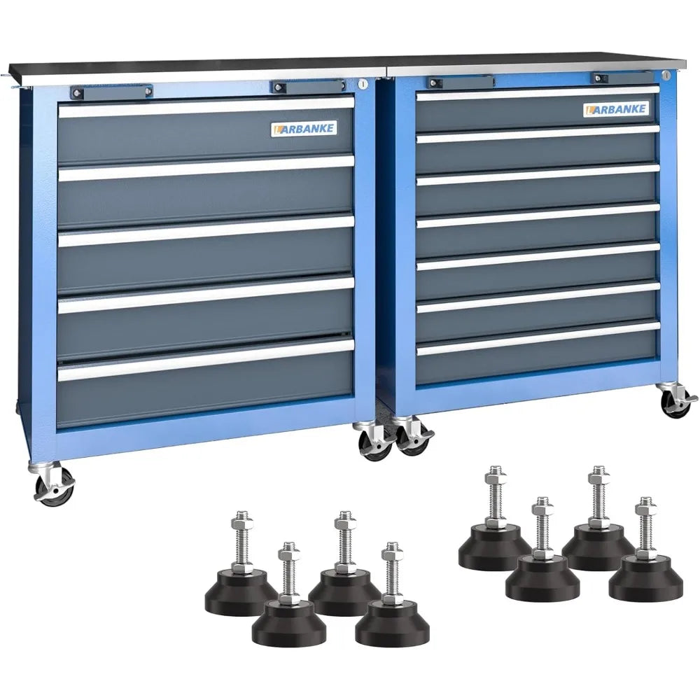 Combination 12-Drawer Tool Chest with Stainless Steel Countertop,7 Drawer 5 Drawer Tool Chest for Connected Use,Locking System