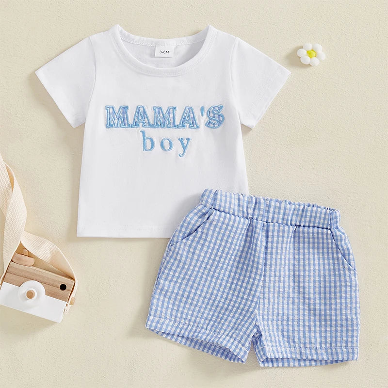 Toddler Boys Casual Outfits Printed Short Sleeve T-Shirt and Elastic Waist Shorts Set for Summer 2 Piece Clothing Set