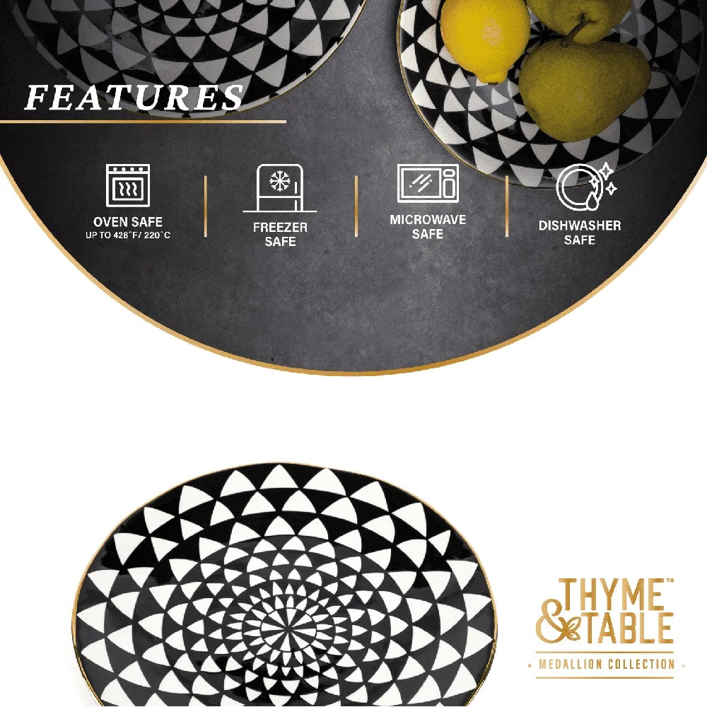 2 Pack Stoneware Dinner Plates Elegant Medallion Design Dishwasher Microwave Safe Round Tableware Ideal Everyday and Special