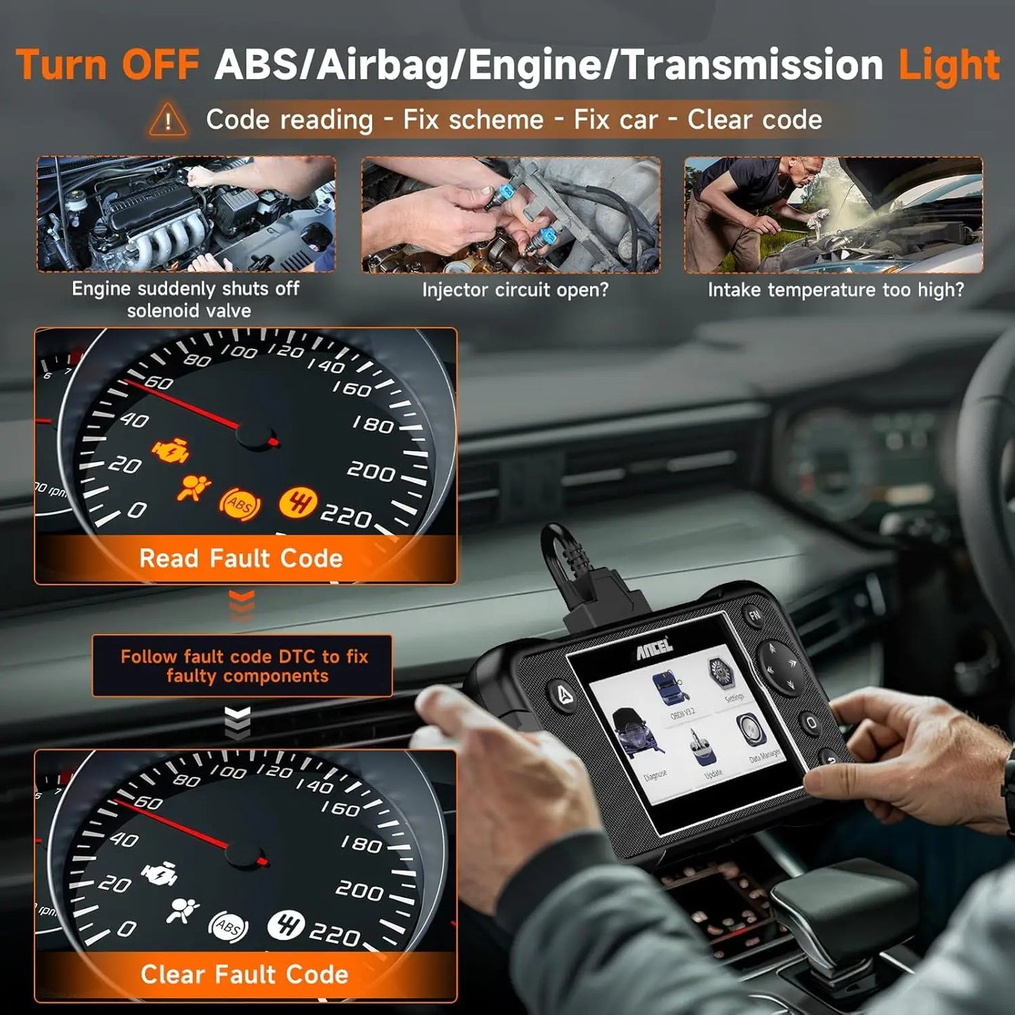 ANCEL FX3000 Elite Car OBD2 Scanner Automotive Code Reader ABS SRS Transmission Engine AT OBDII Car Diagnostic Scan Tool Free Up