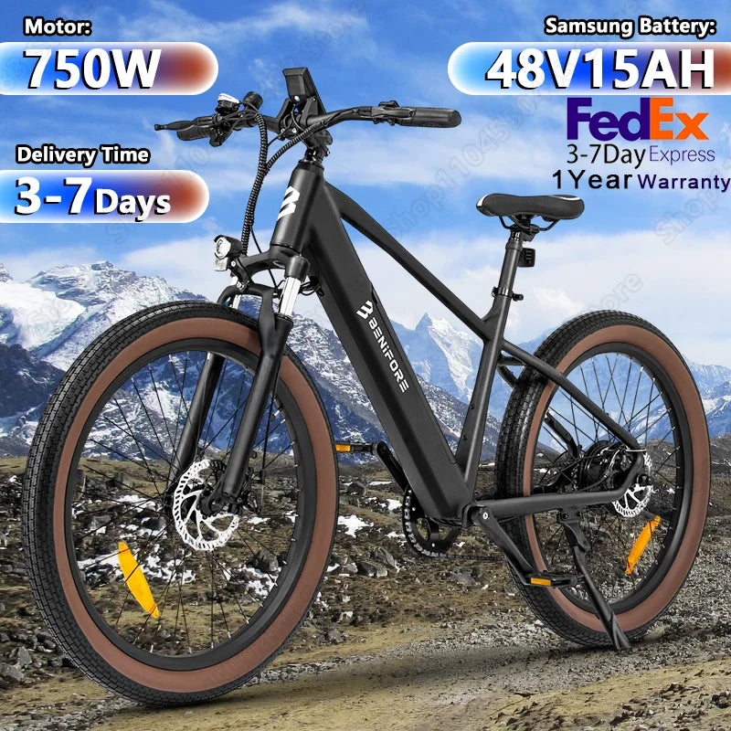 LUCKEEP C26 Aldult EBike 750W Motor 48V15AH Removable Battery City Electric Bikes 26*3.0-inch Off-road Mountain Electric Bicycle