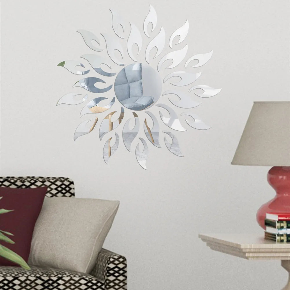 Removable 3D Sun Pattern Mirror Surface Wall Sticker for Home Decor