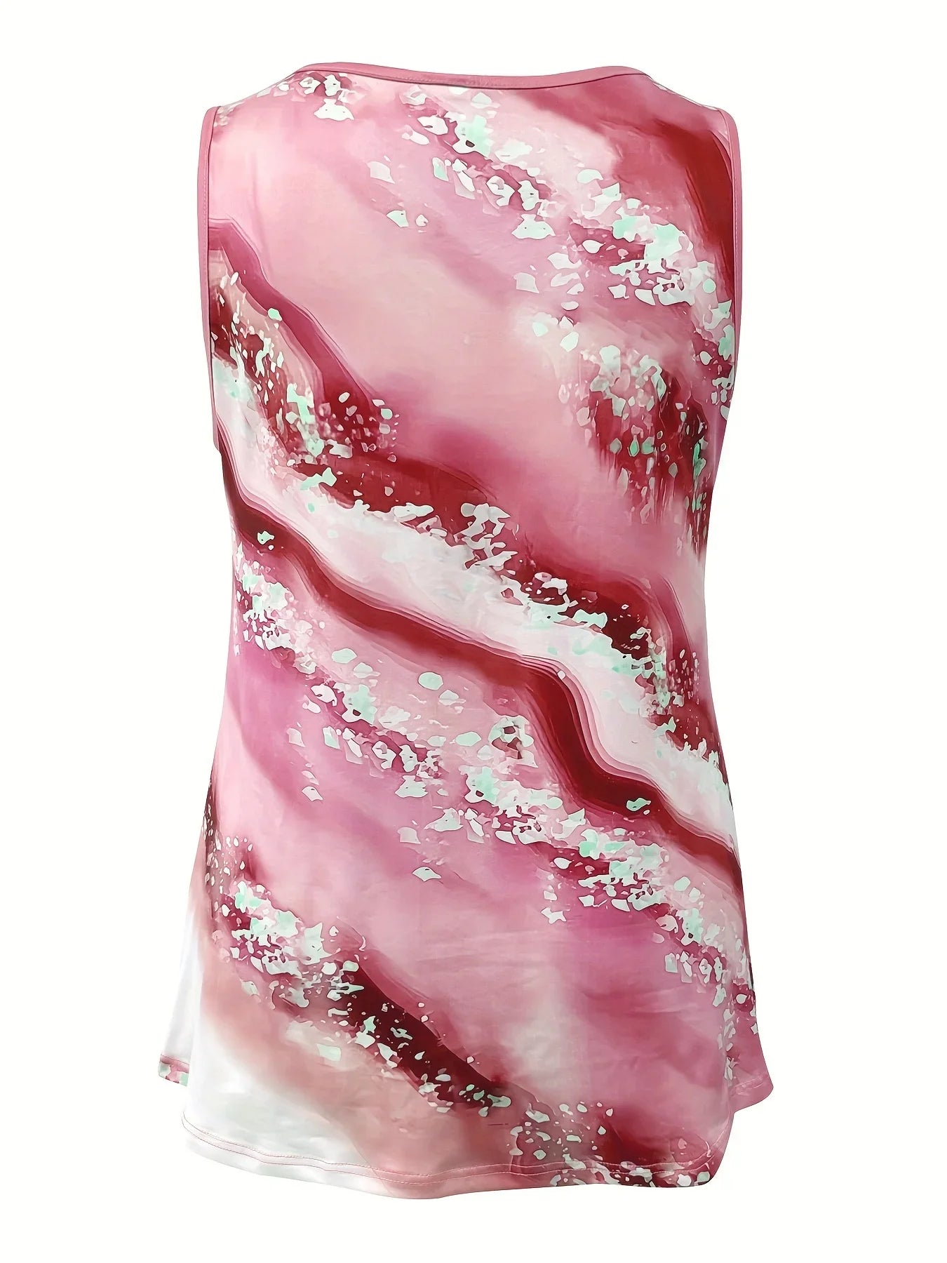 Plus Size Marble Print Tank Top Casual Criss Cross Sleeveless V Neck Top For Summer & Spring Women's Plus Size Clothing