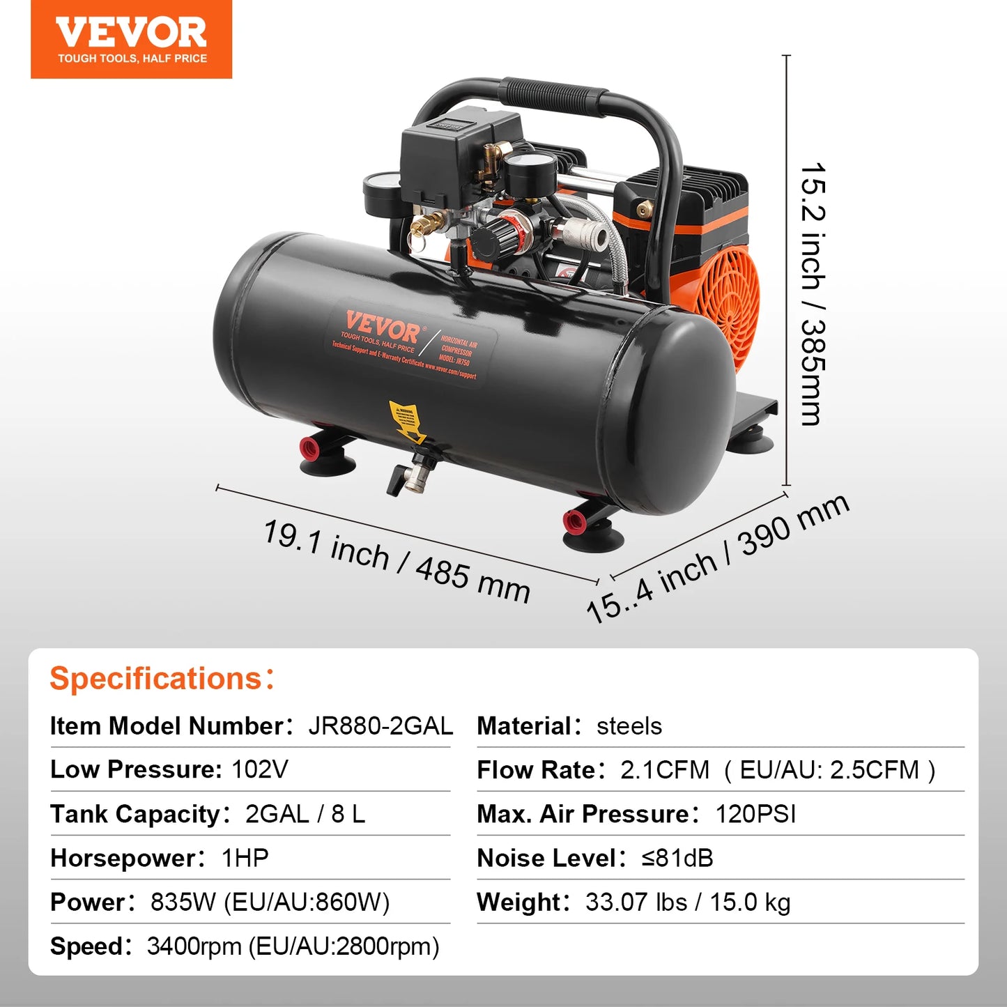 SucceBuy Air Compressor 750W/1450W/3000W Oil Free Air Compressor Quiet Portable Compressor Pump Auto Repair Tire Inflation Home
