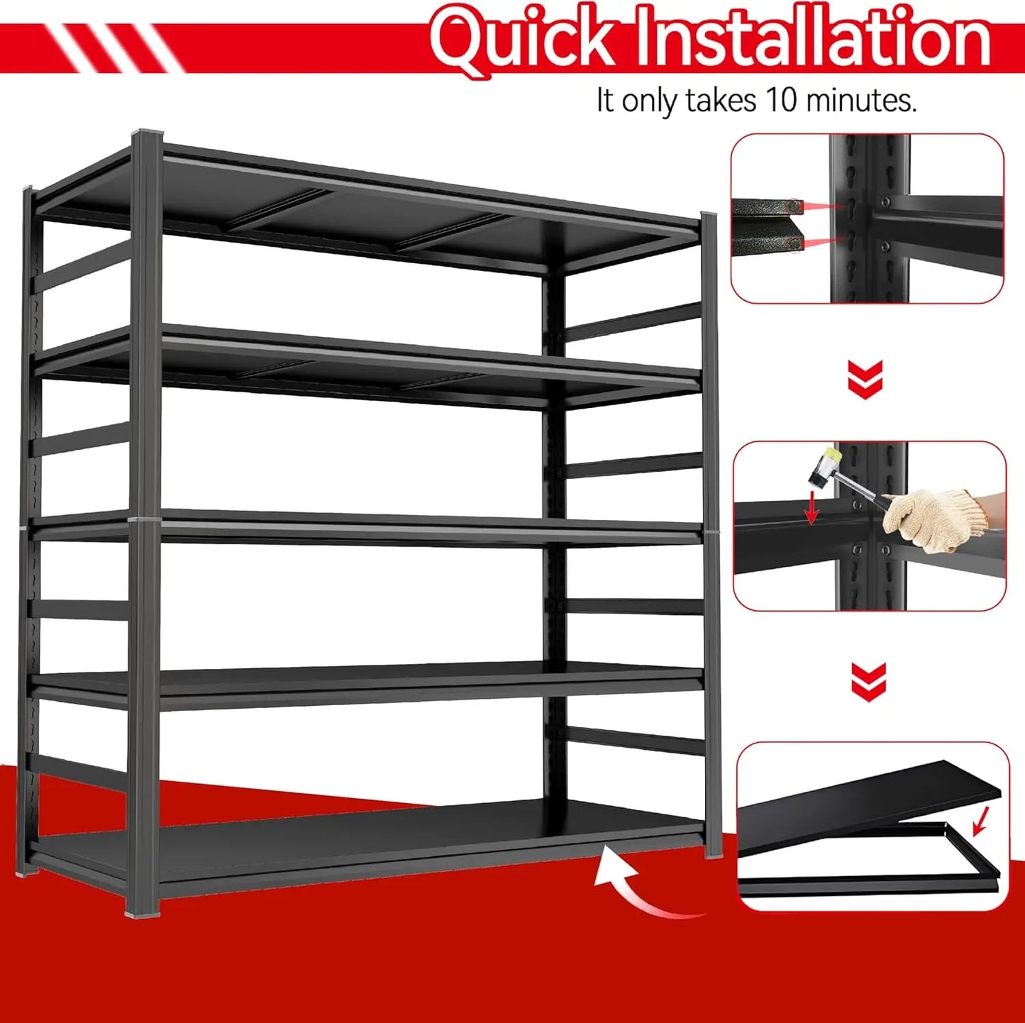 87" Heavy Duty 5-Tier Garage Shelving Unit - Adjustable Steel Storage Rack, Easy Assembly, 3000LB Capacity